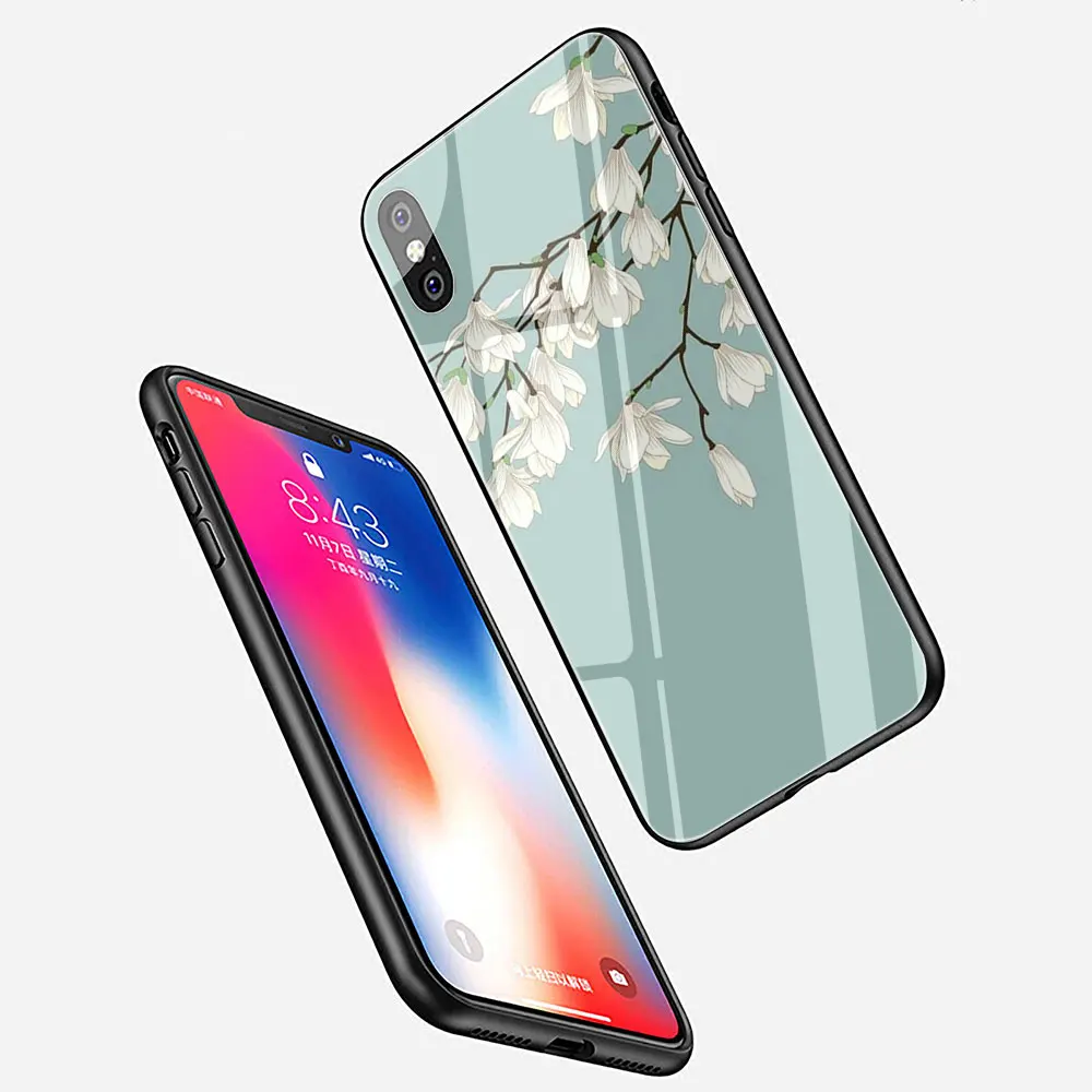 Чехол для телефона из закаленного стекла с цветком магнолии для iPhone 11 Pro 6 6S Plus 7 8 Plus X XS XR XS Max