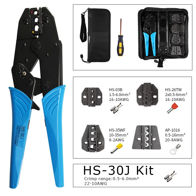 

HS-30J 9" multifunctional Kit ratchet crimping tool crimping pliers for terminals 0.5-6.0mmІ hand tool set plier jaw kit