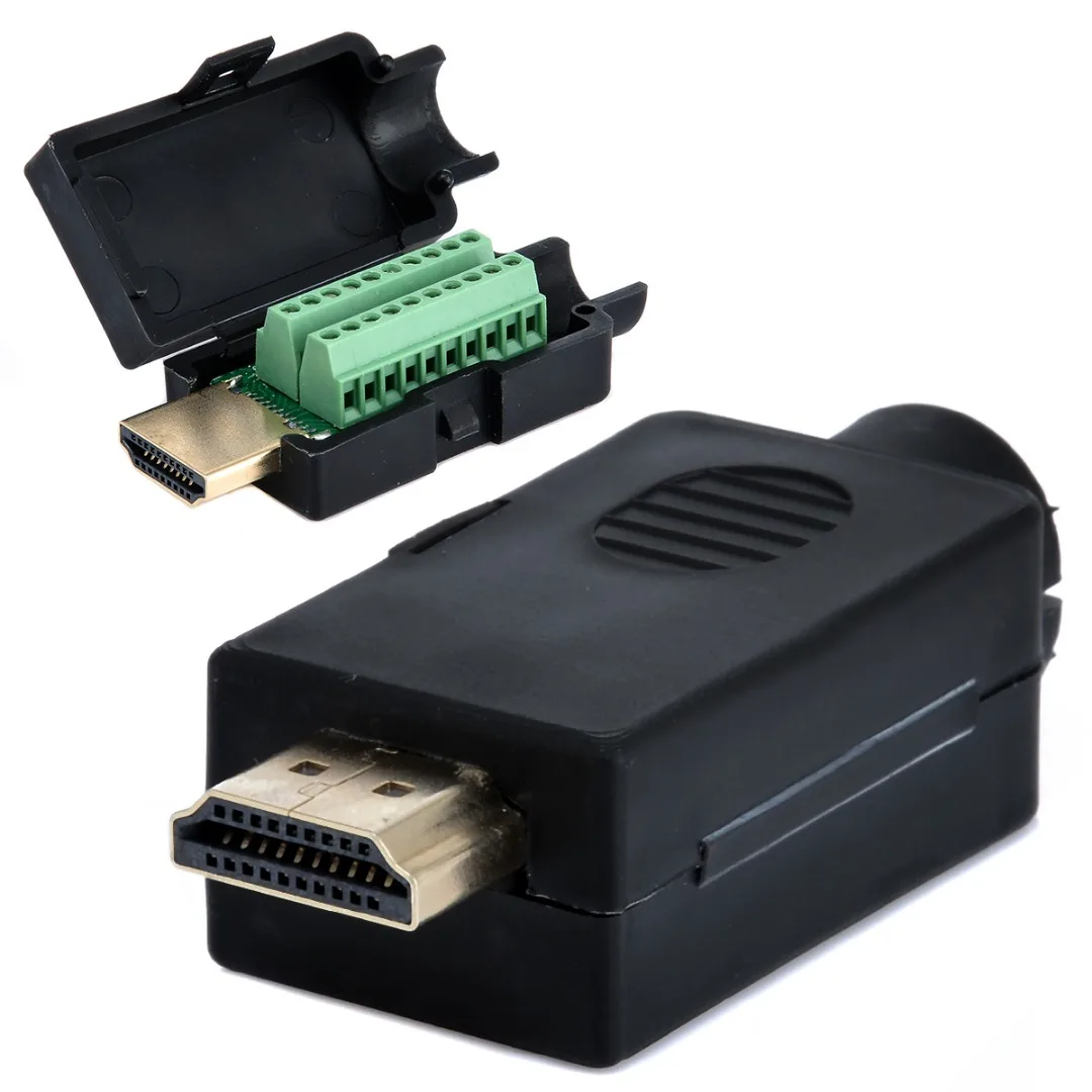

1pc HDMI Male 2 Row 19 Pin Plug Breakout Terminals Solderless Connector Free Welding With Black Cover For Computer Mayitr