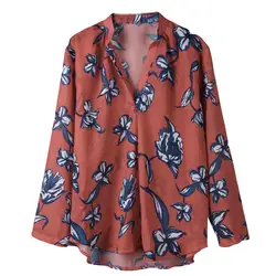 DT DTWomen блузки с длинным рукавом цветочный принт блузка рубашка сексуальная v-образный вырез винтажная рубашка модные топы Blusas Chemise Femme # F #40OC25