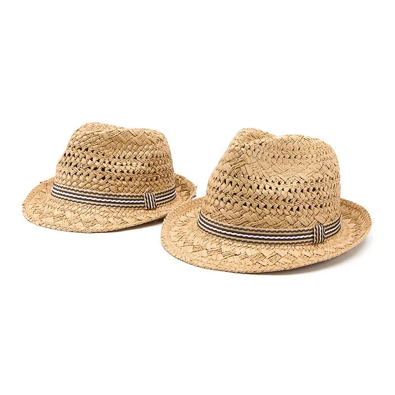 Summer Boys Straw Hat British Jazz Hat For Children Beach Cap Kids Roll Up Sun Cap