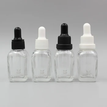 

High quality 20ml empty square clear bottle,oil glass bottle with plastics dropper
