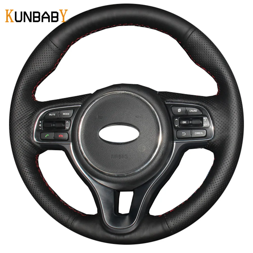 

KUNBABY Car Styling Black Genuine Leather Car Steering Wheel Cover for Kia K5 2016 Sportage 4 KX5 2016 Car Accessories