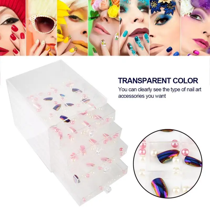 

5 Grids Transparent Nail Polish Organizer Nail Art Decorations Nagellak Display Nail Art Tips Display Storage Decorations Tools