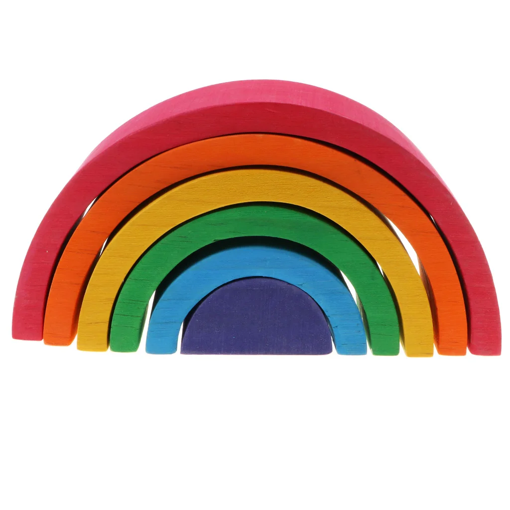 Montessorri Rainbow  Wooden Stacking Rings Arch Blocks Balance Game Kids Educational Toy Play Activity