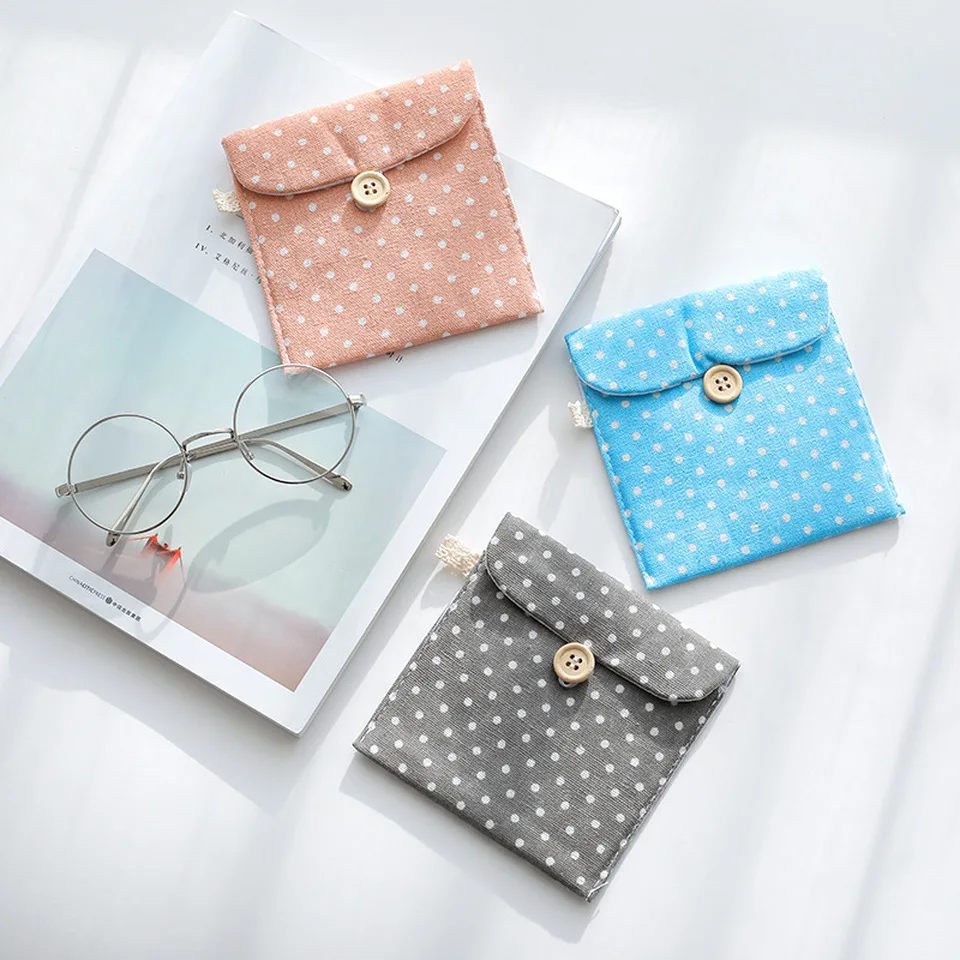 

High Quality Korean Cute Cloth Cotton Linen Portable Fresh Sanitary Napkins Storage Bag Multi-Functional Trinkets Storage Bag