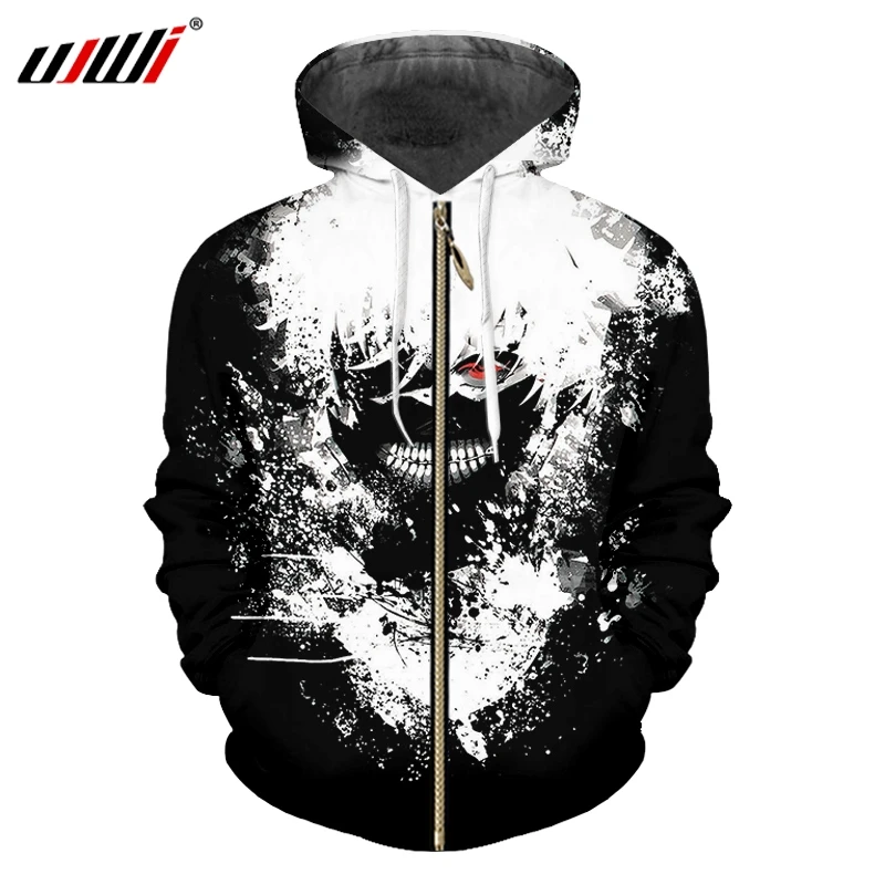 

UJWI Man Ken Kanek 3D Printed Cartoon Tokyo Ghoul Zip Hoodies Kawaii Japan Classic Anime Men's Spandex Casual Zipper Coat