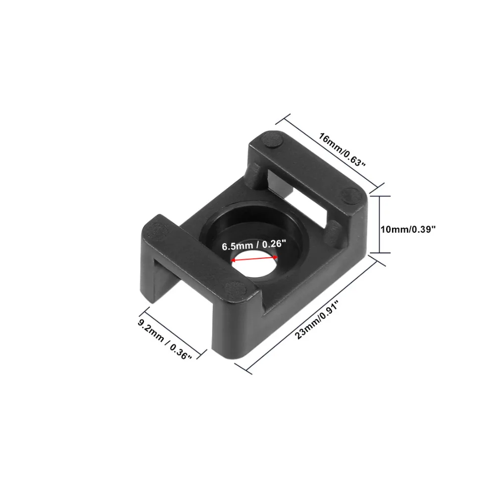 Uxcell 50 шт./лот, черный цвет, 9,2 мм, Ширина отверстия, кабельная стяжка, база, HC-2, тип седла, проволочный держатель, нейлон, 6,5 мм, отверстие для винта, 23x16x10 мм