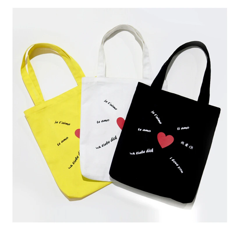 

Reusable shopping bag foldable shoulder bag black canvas travel casual ladies shoulder bag Three colors can be selected