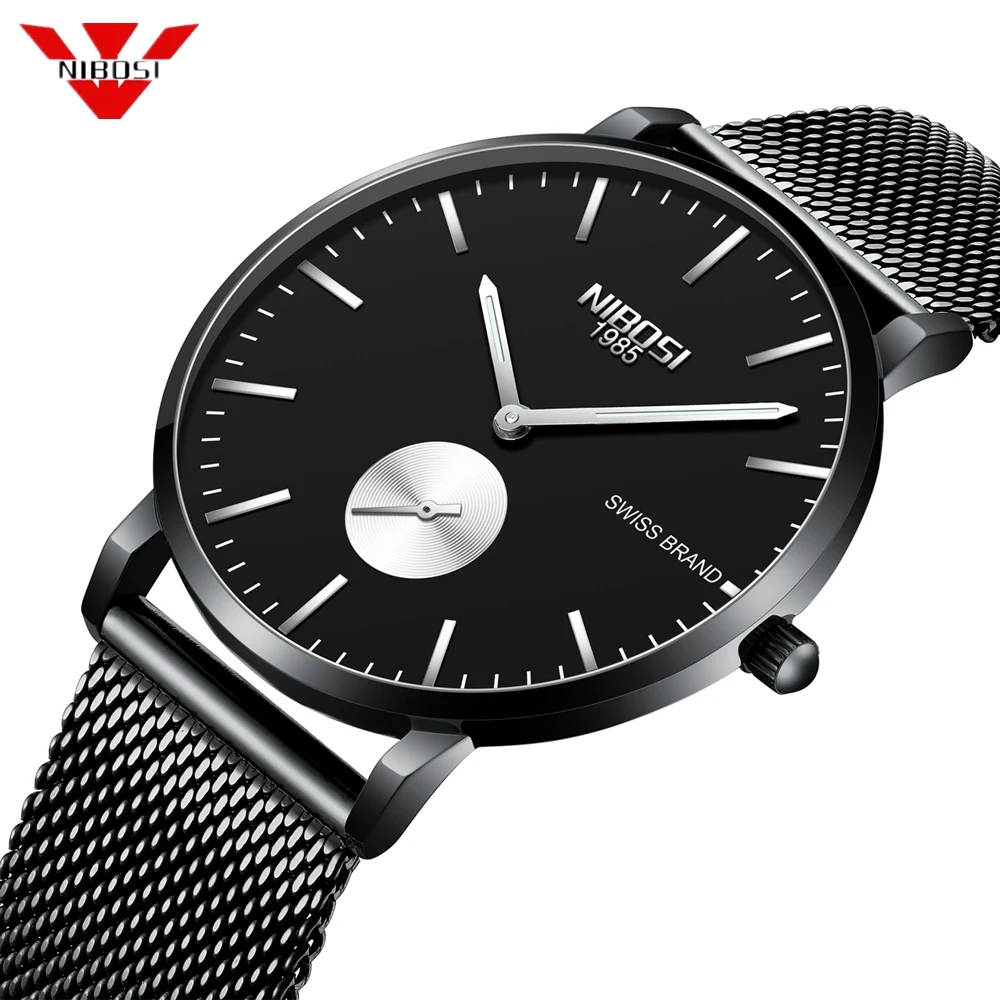 

NIBOSI Top Luxury Brand Men Full Stainless Steel Mesh Strap Business Watches Men's Quartz Clock Men Wristwatch relogio masculino