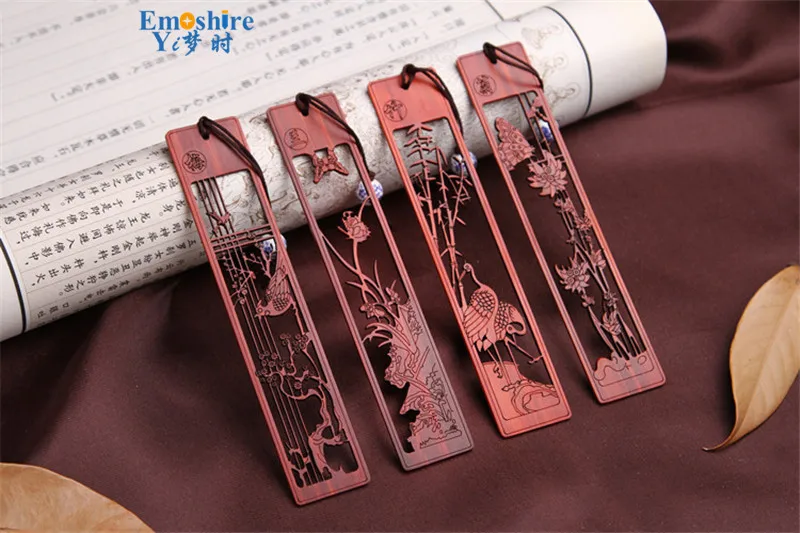 Emoshire High-grade solid wood bookmarks set Creative classic Meilan bamboo chrysanthemum sandalwood sandalwood bookmarks custom gift TSQ01 (3)