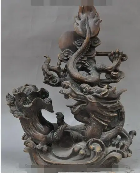 

S01375 15"Old china bronze fengshui animal dragon Cabbage wealth lucky statue Sculpture (B0413)