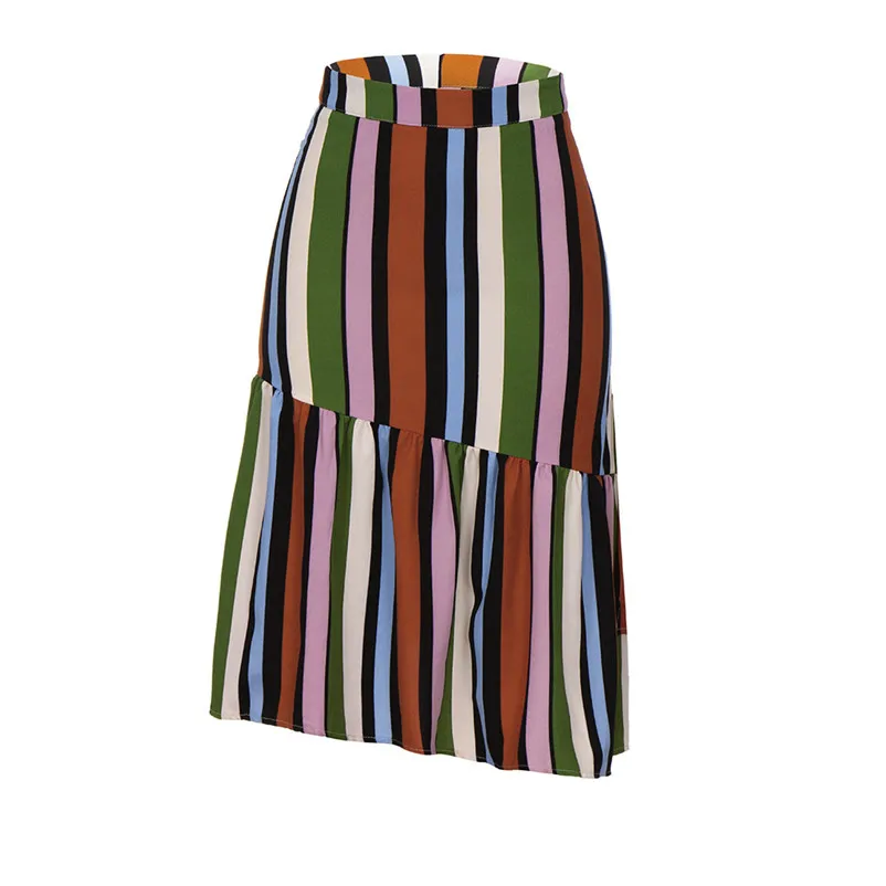 New Fashion 2018 Summer style skirts womens casual Ladies Striped Printing Irregular Skirt Folds Ruffle Long Skirt Saia Y04#N (2)