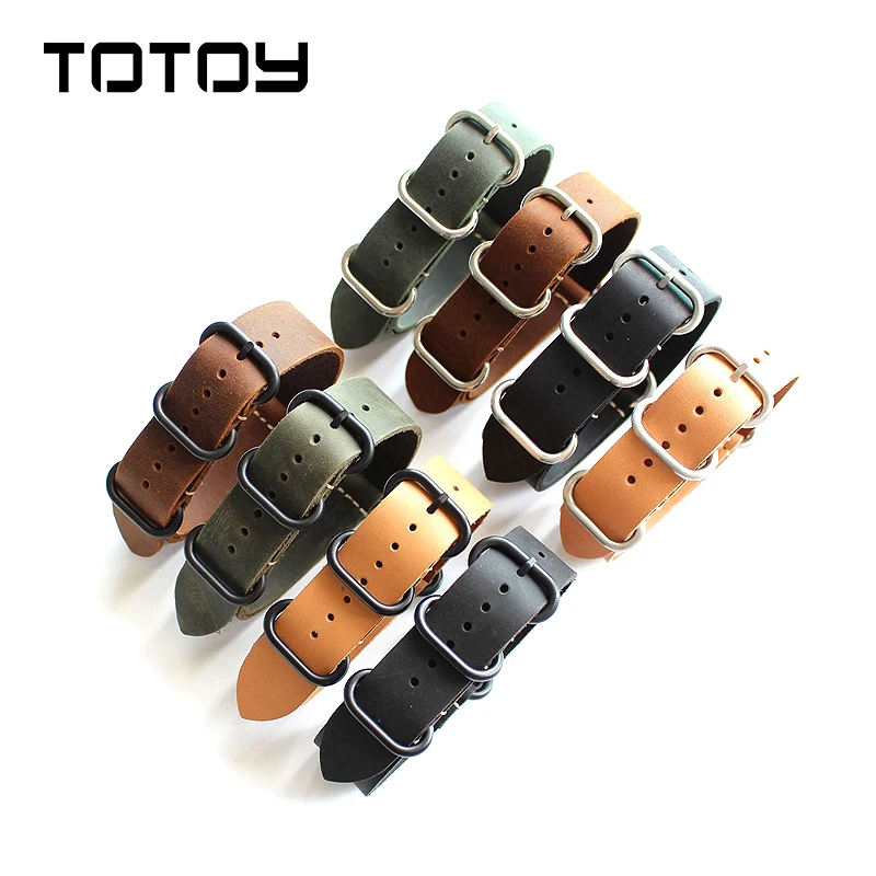 

TOTOY Handmade Leather Watchbands 18MM 20MM 22MM 24MM 26MM Soft NATO Crazy Horse Leather Vintage Men's Strap, Fast Delivery