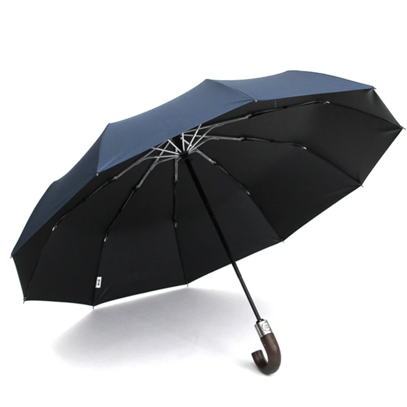 Парашютный автоматический складной зонт для мужчин и женщин 10 к сильный Ветрозащитный Зонт от УФ Защита от солнца деревянная ручка Paraguas - Цвет: Navy