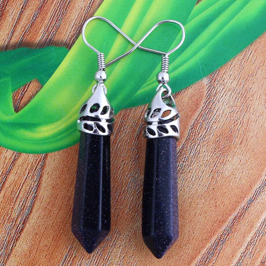 

Trendy-beads Popular Silver Plated Blue Sand Stone Hexagon Prism Dangle Earrings For Women Fashion Jewelry