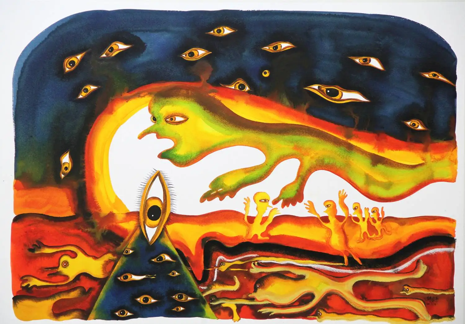 

Chinese Artist Zou Liangping's Work"The Brightest Star In The Night Sky" Watercolor Painting Framed Abstract Art Home Decoration