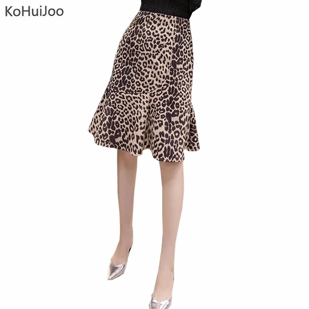 KoHuiJoo леопардовая юбка женская 2019 Ранняя осень Мода Русалка и труба юбка полиэстер принт формальная высокая талия юбки женские