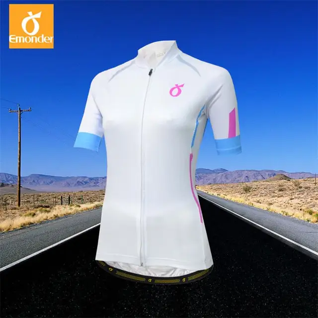 Best Price EMONDER White Short Sleeve Summer Women MTB Bike Clothing Tight Breathable Bicycle Clothes Ropa Ciclismo Girls UV Cycling Jersey