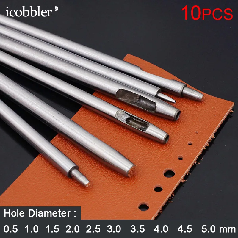 

10PCs Round Hollow Hole Punch Cutter Leatherworking Tack Steel Tools DIY Cutter for Belt Watch Band Gasket Puncher, 0.5-5mm