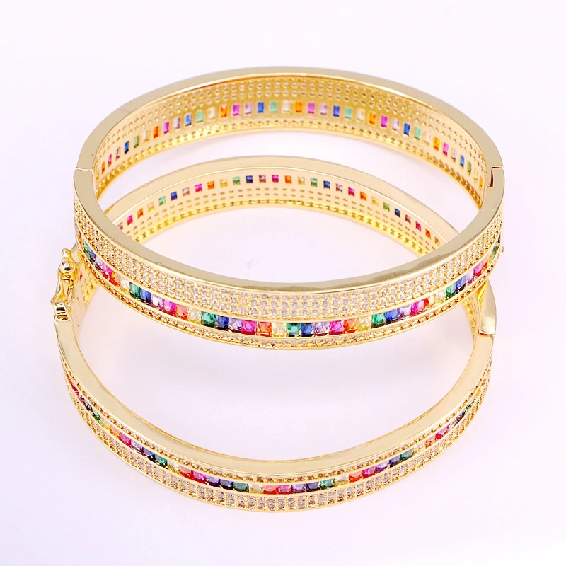 

4PCS, Colorful Zirconia Elegant CZ Micro Pave Charm Rainbow Bracelets Crystal Cuff Bangles Top Fashion Jewelry Gifts
