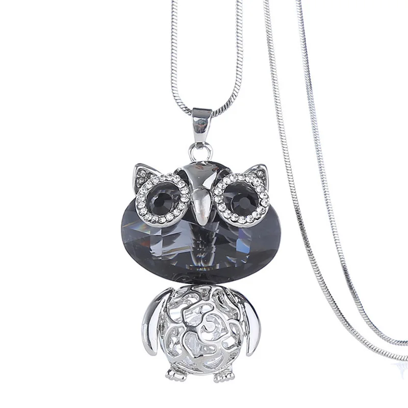 

Link 80cm High Quality Vintage Grey Crystal Owl Long Necklace Party Jewelry Dress Sweater Accessories Women Gift