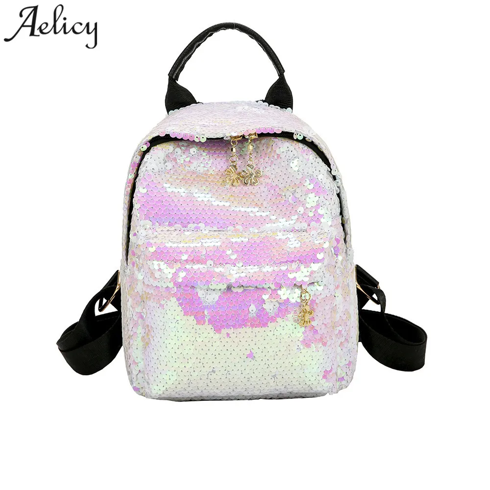 

Aelicy 2018 Hot New Fashion Light High Quality Women Girls Shinning Glitter Bling Backpack Preppy Style Sequins Travel Satchel