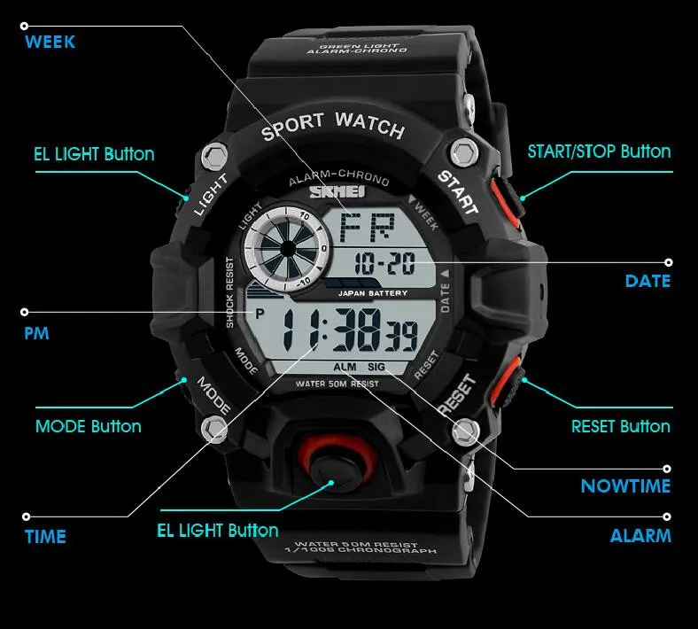 SKMEI спортивные часы мужские роскошные брендовые армейские камуфляжные светодиодные цифровые армейские часы водонепроницаемые мужские наручные часы Relogio Masculino