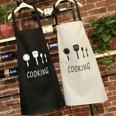 

1PC Apron Knife and fork Print Brief Adult Water and Oil Proof Apron Kitchen Restaurant Cooking Bib Aprons with Pocket