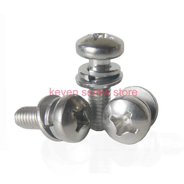 100pcs/Lot M3x10 304 Stainless Steel combination of pan head screw screw+Flat washer+Spring
