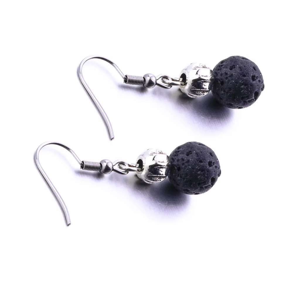 

8/10mm Lava Stone Matching Alloy Ball Dangle Earrings DIY Aromatherapy Essential Oil Diffuser Earings Jewelry Women