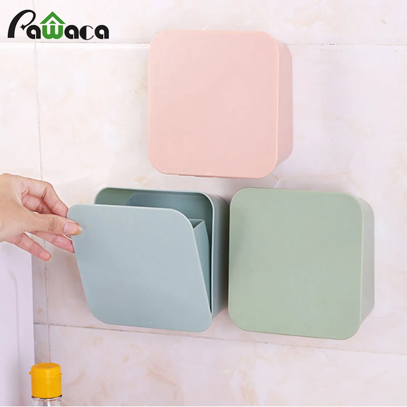  Wall Paste Sealed Square Storage Box Removable Kitchen Tableware Storage Shelf Toothbrush Holder Co