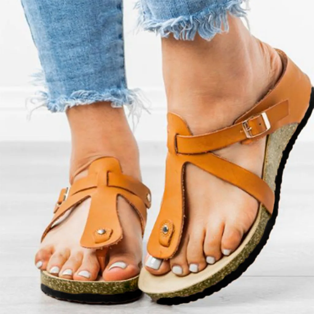 

SAGACE Ladies Flat with Shoes Sweet Casual Women's Fashion Flip-Flops Cork Slippers Buckle Strap Beach Shoes Post Slippers