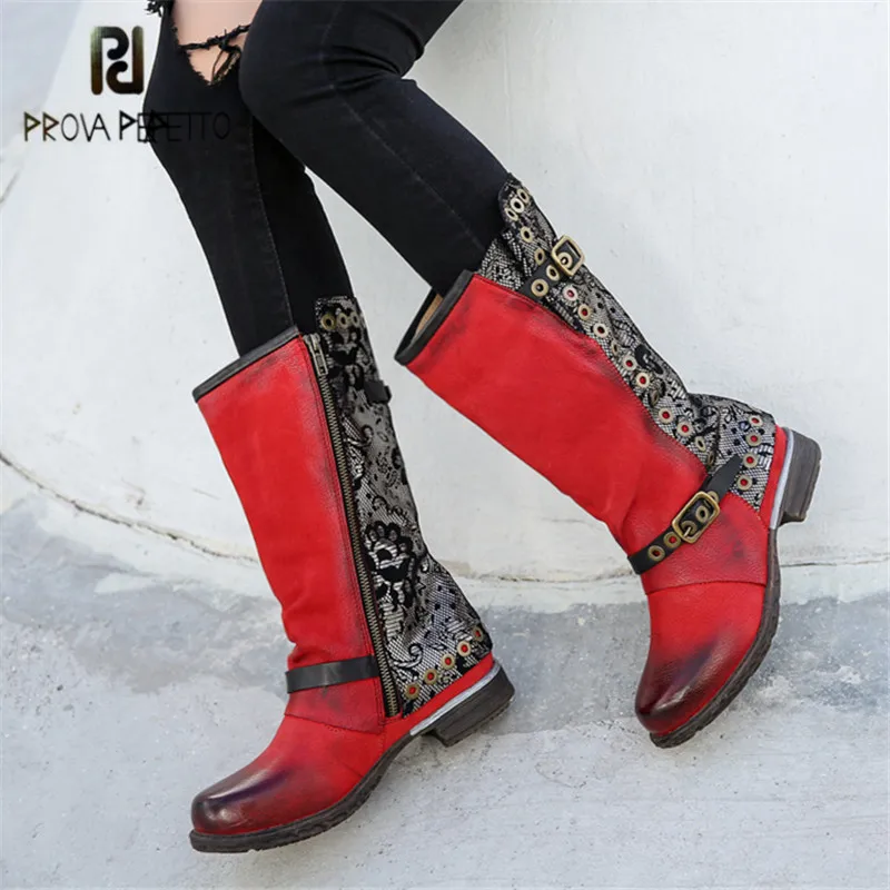 Buy Prova Perfetto Red Genuine Leather Women Mid calf