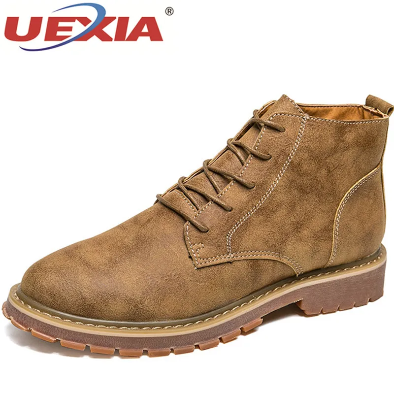 

UEXIA Men autumn winter boots fashion microfiber Handmade shoes ankle Fashion High-top Military boots men shoes Botas Hombre
