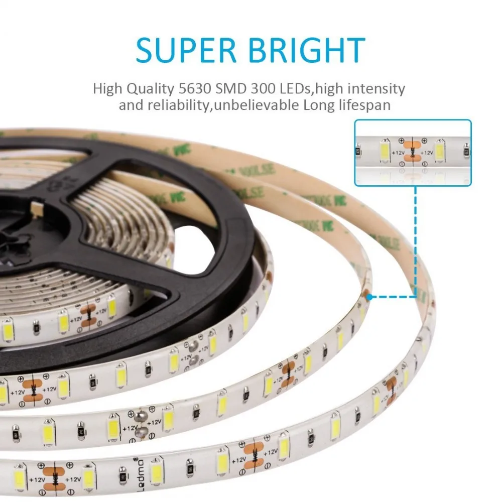 Светодиодная лента 5630 DC12V гибкий светодиодный светильник 300 светодиодный 5 м/катушка белый/теплый белый/холодный белый/синий/красный/зеленый/желтый/RGB 5730 Светодиодная лента