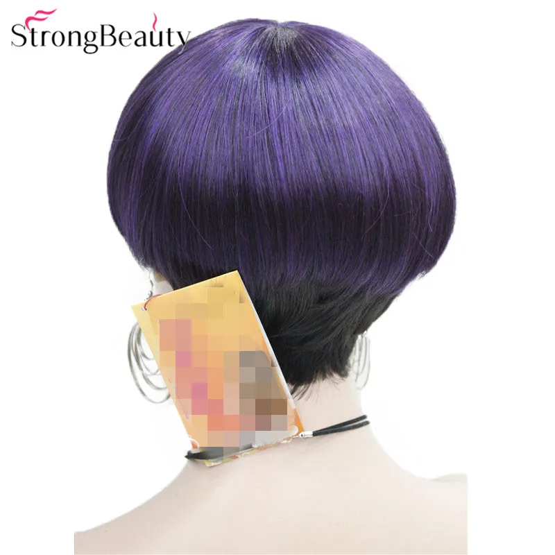StrongBeauty короткие парики для женщин синтетические коричневые/фиолетовые волосы