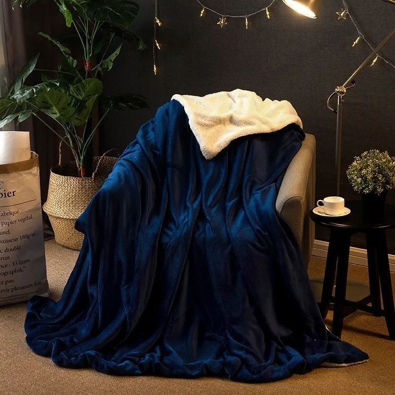 

Winter Warm Soft Double Side Plush Bed Blanket Flannel Lamb Cashmere Bedding Duvet Cover Classic Throw Blankets New Year Gift