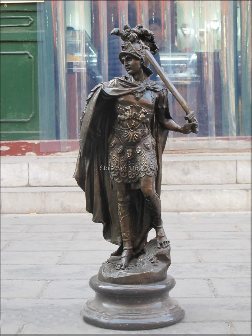 

28"Huge pure Bronze Marble Art Statue Athena Athene LION helmet Sculpture goddes