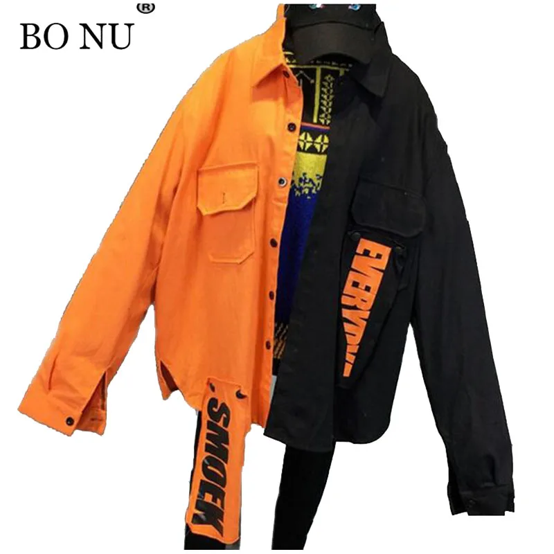 

BONU Unisex BF Harajuku Spring Bomber Jacket Loosen Splicing Coats Letter Patch Designs Jacket Women Oversize Basic Coat Jacket