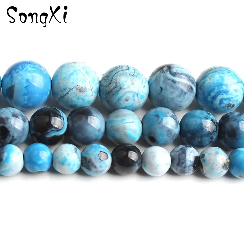 

Round Natural Stone Bead Sky Blue Fire Agates For Jewelry Making DIY Fashion Onyx Bracelet Necklace 6 8 10mm 15 inches Wholesale
