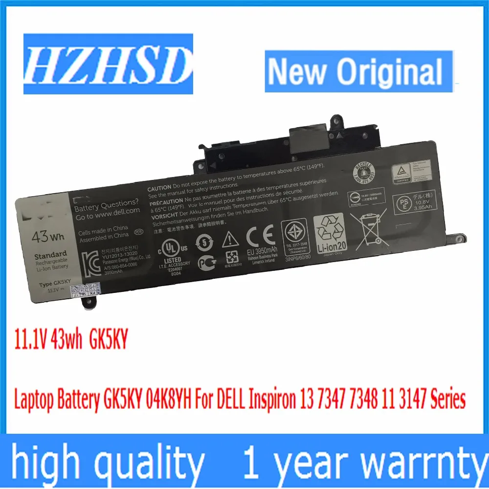 11.1V 43WH New Original GK5KY Laptop Battery For DELL 13 7347 13-7352 3147 3000 11-3152 series 04K8YH 92NCT 092NCT 4K8YH P20T 11.1V 43WH New Original GK5KY Laptop Battery For DELL 13 7347 13-7352 3147 3000 11-3152 series 04K8YH 92NCT 092NCT 4K8YH P20T