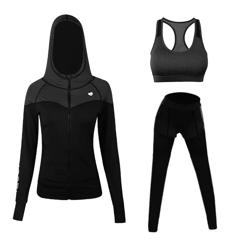 Voobuyla/осенний женский костюм 3 в 1 для бега и йоги, спортивная куртка+ бюстгальтер+ штаны, дышащий спортивный комплект для занятий бегом в тренажерном зале, Быстросохнущий костюм для занятий йогой для девочек