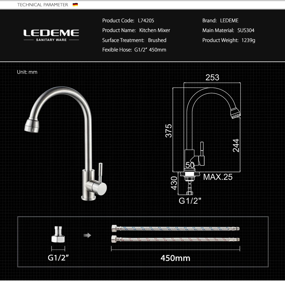 spice rack wall LEDEME Kitchen Faucets Mixer Tap With Ceramic Crane Stainless Steel Kitchen Sink Tap Water Mixers Cold And Hot Water L74205 corner kitchen sink