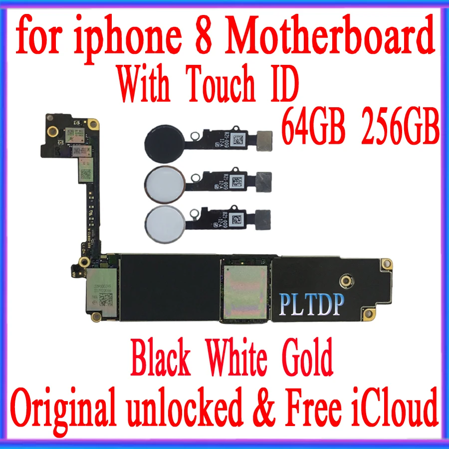 

NO iCloud for iphone 8 Motherboard with Touch ID,100% Original unlocked for iphone 8 Logic board with Full Chips