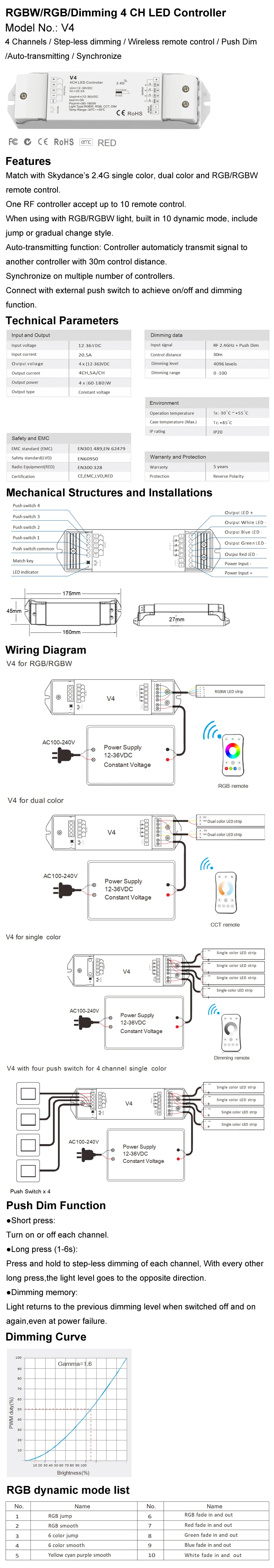 Led rgb rgbw линейка контроллер 2,4G RT4 Беспроводной на дистанционном управлении с V4 4CH* 5A Беспроводной приемник 12 V светодиодные ленты rgb/rgbw контроллер