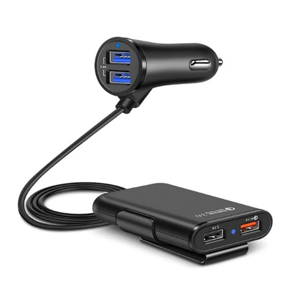 4 منافذ سريع 3.0 + 2.4A + 3.1A USB شاحن سيارة USB محول سريع مع 5.6ft تمديد الحبل كابل ل MPV الهاتف اكسسوارات