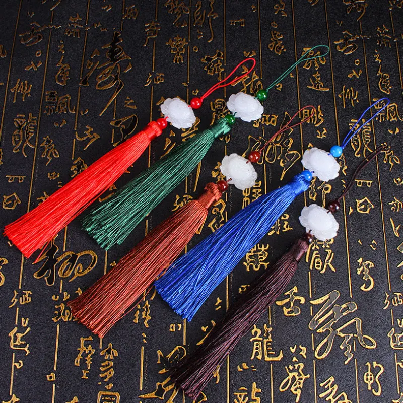 cheap 50PCS X 12CM Fringe Trim Tassels with Jade for DIY Craft Making Jewelry Curtains Phone Clothing Bags Pillow Bookmark Decoration