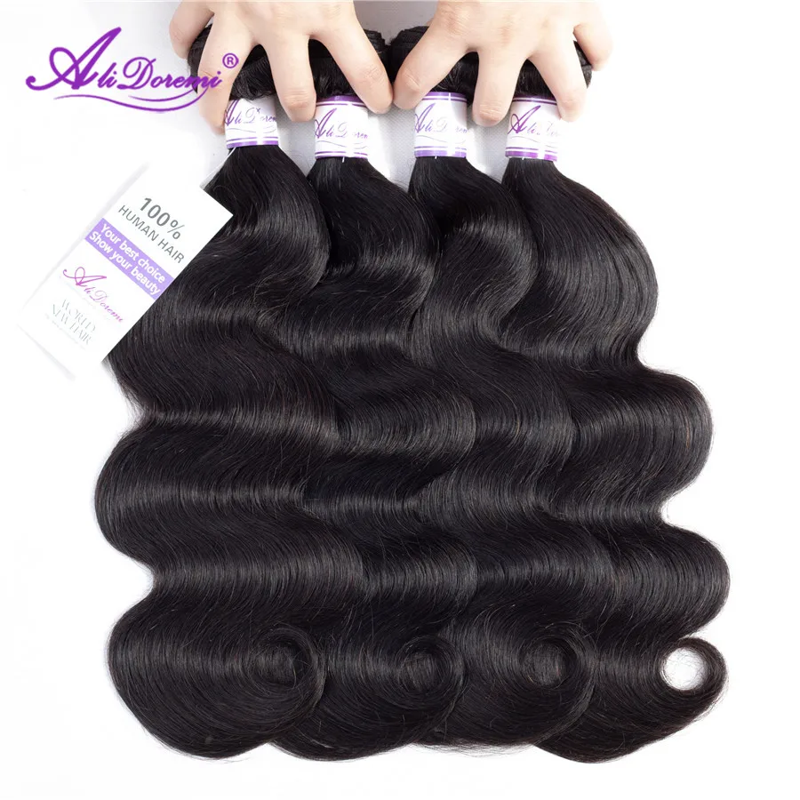 Brazilian Body Wave Hair Bundles 100% Human Hair Weave Natural Color Alidoremi Non Remy Hair 8-30 Inch can buy 1/3/4pcs