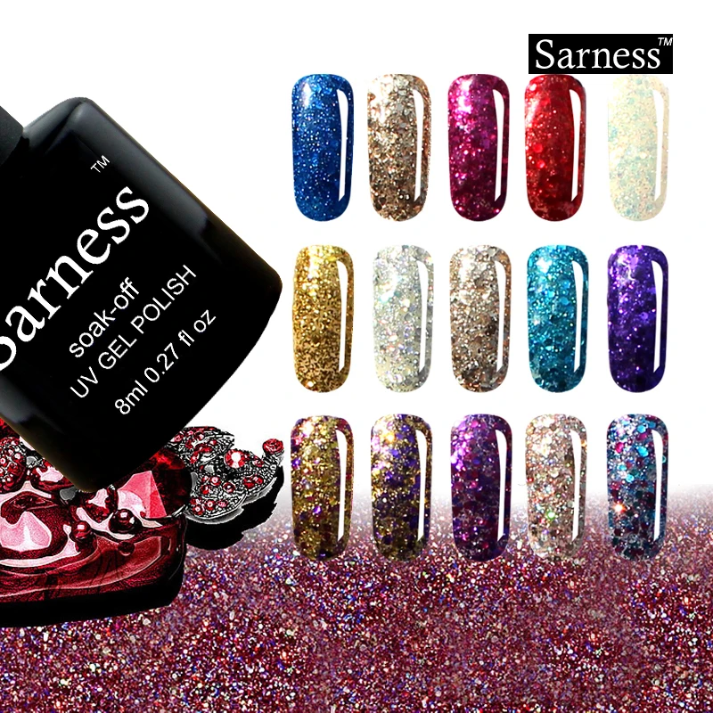 

Sarness 3D Diamond Glitter Nail Gel Polish UV Led Bling UV Gel Nail Polish Gel Varnish Need Base Top Coat Design of Nails Art